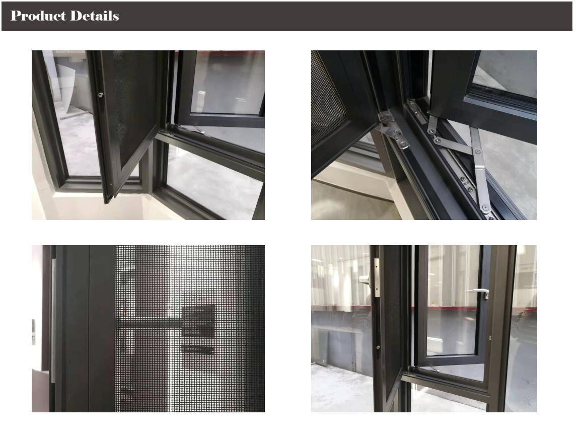 OEM Aluminium Tilt And Turn Windows Tempered Glass With Aluminium Security Mesh