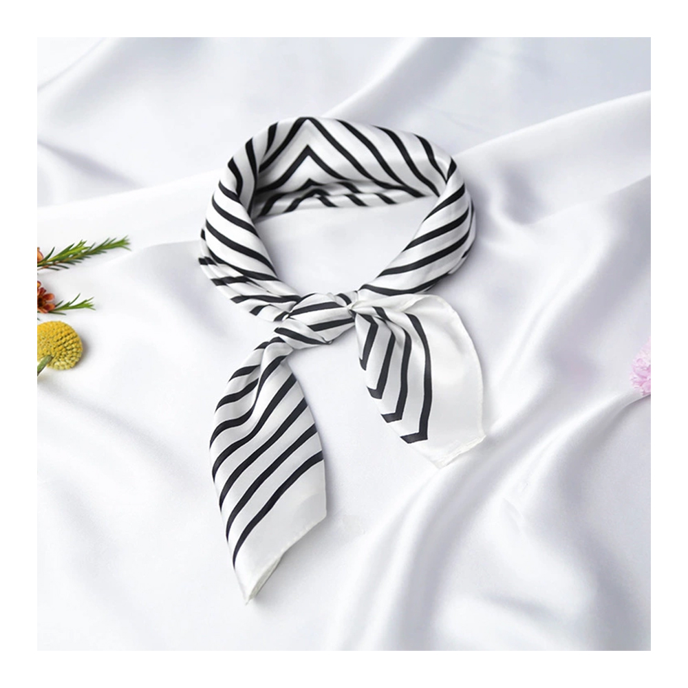 Black Stripe Design Silk Scarf