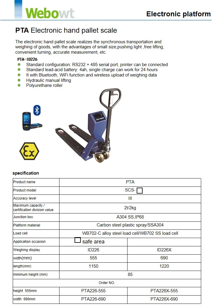 Movable Heavy Duty Weighing Hand Lift Pallet Truck Scale