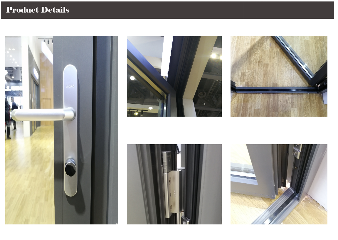 KNL65 Series Two Track Aluminium Casement Doors Hinge Windproof Design 6mm Insulating Glass