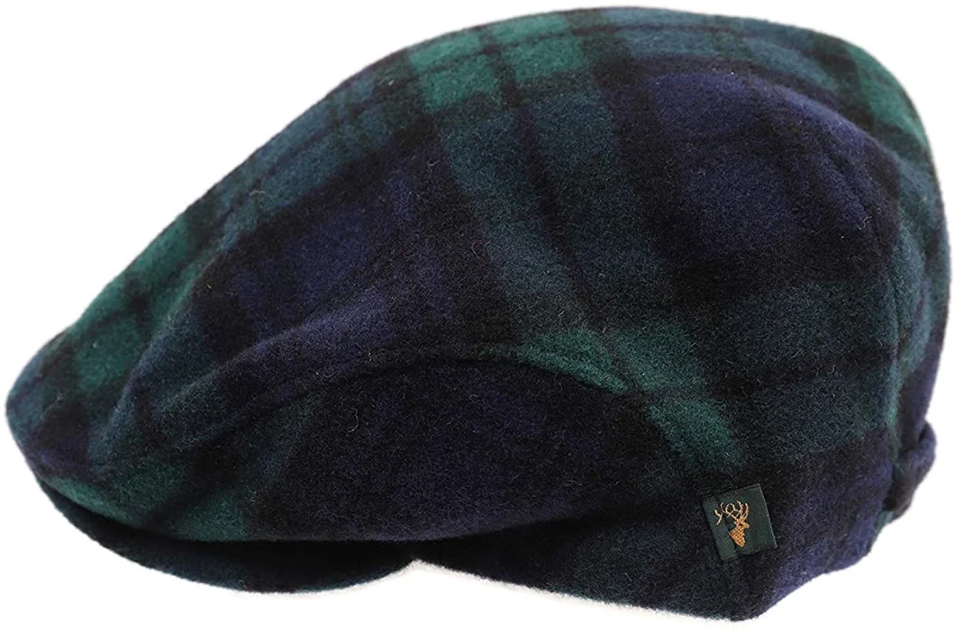 Green and Purple Grid 100% Wool Flat Cap Classical Decorative IVY Hat Wool Unisex Beret Hat