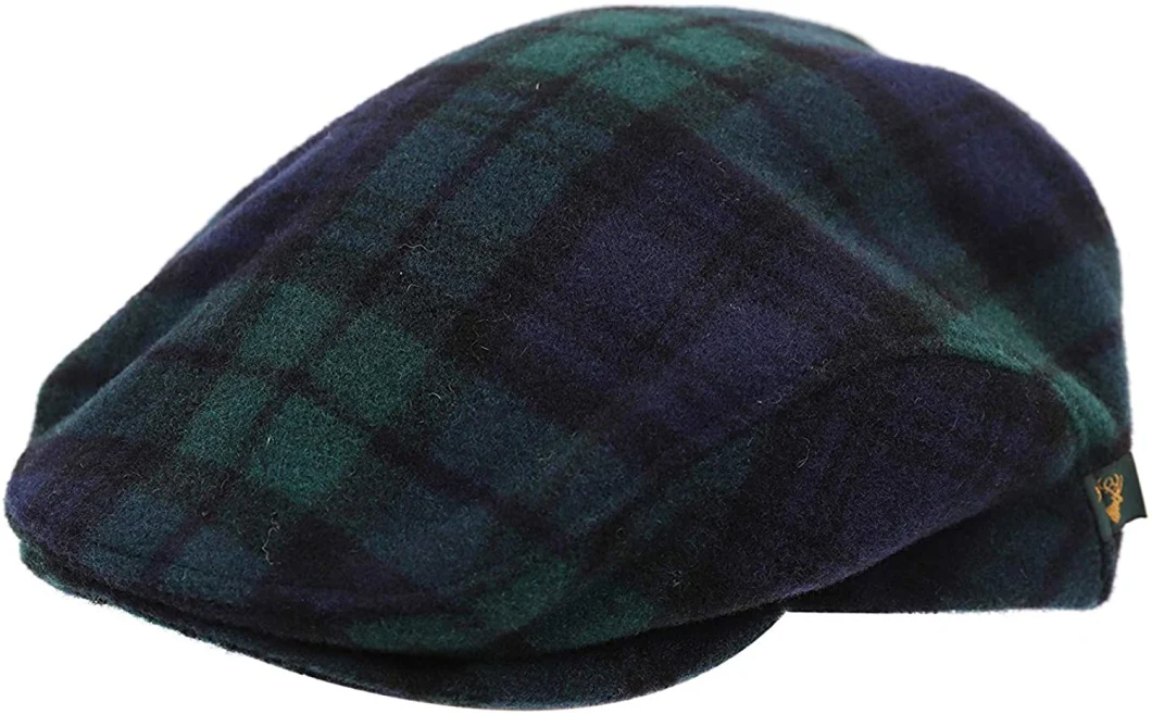 Green and Purple Grid 100% Wool Flat Cap Classical Decorative IVY Hat Wool Unisex Beret Hat