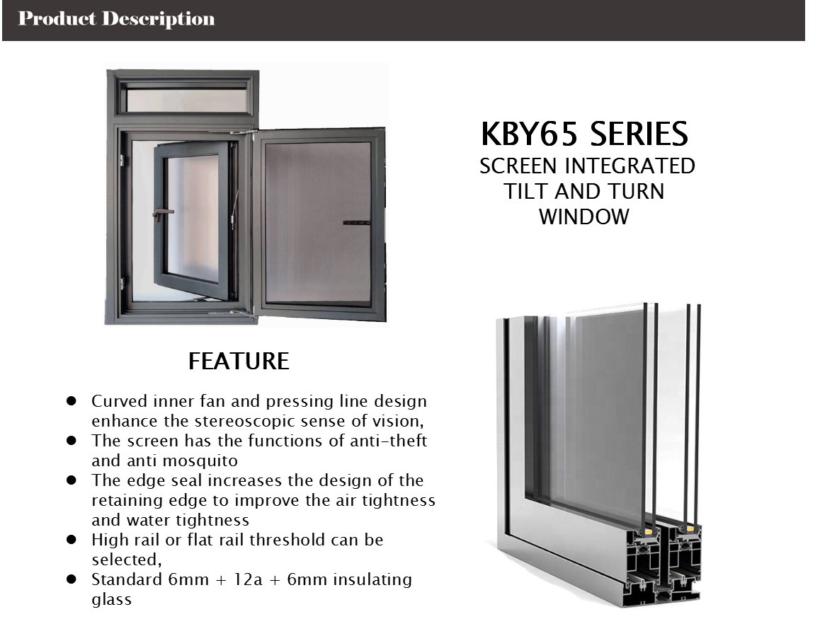 OEM Aluminium Tilt And Turn Windows Tempered Glass With Aluminium Security Mesh