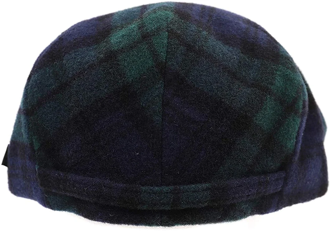 Green and Purple Grid 100% Wool Flat Cap Classical Decorative IVY Hat Wool Unisex Beret Hat