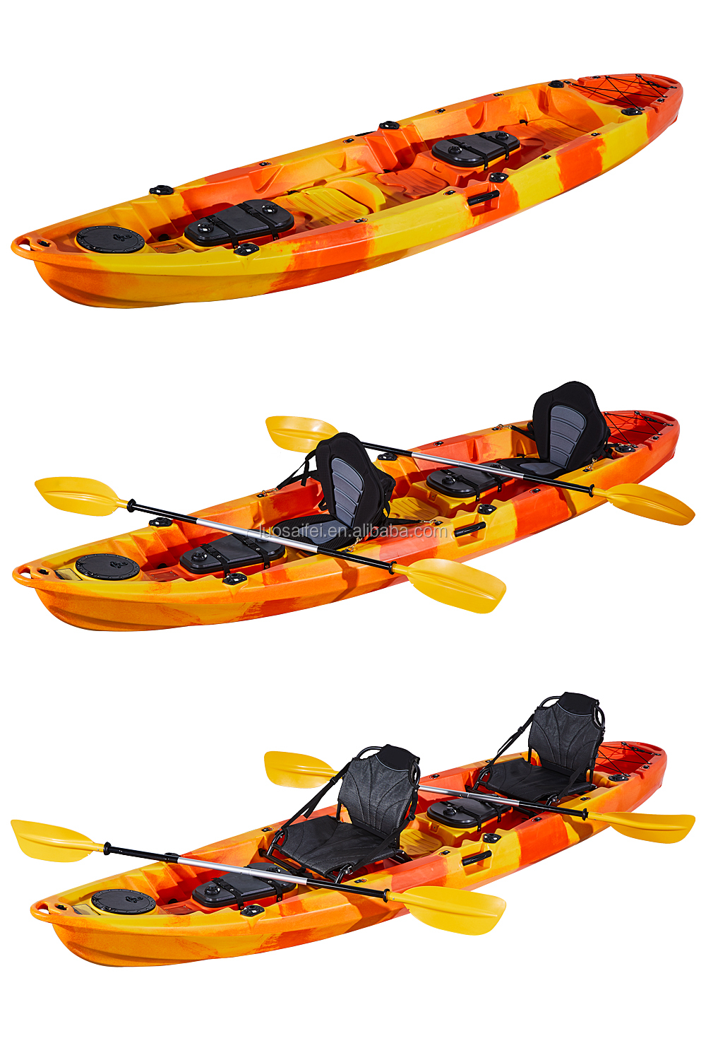 Factory new design multi function seat 2+1tour tandem fishing kayak with 6 flush rod holders for 2020 new season