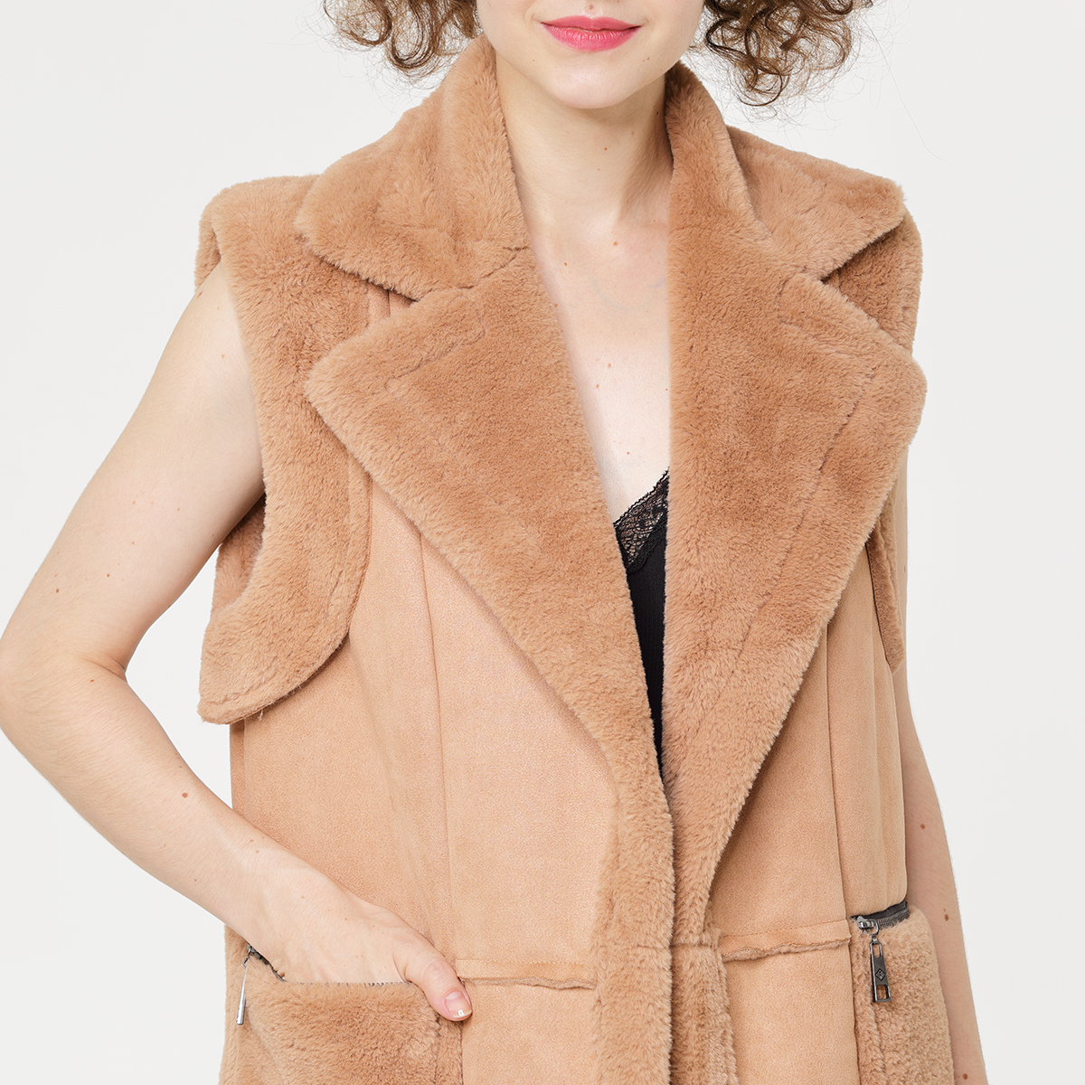 Fake Rabbit Fur Composite Suede Vest