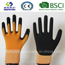 15g guantes de goma de látex de nylon / spandex, guantes de trabajo de seguridad de acabado de arena (SL-RS303)