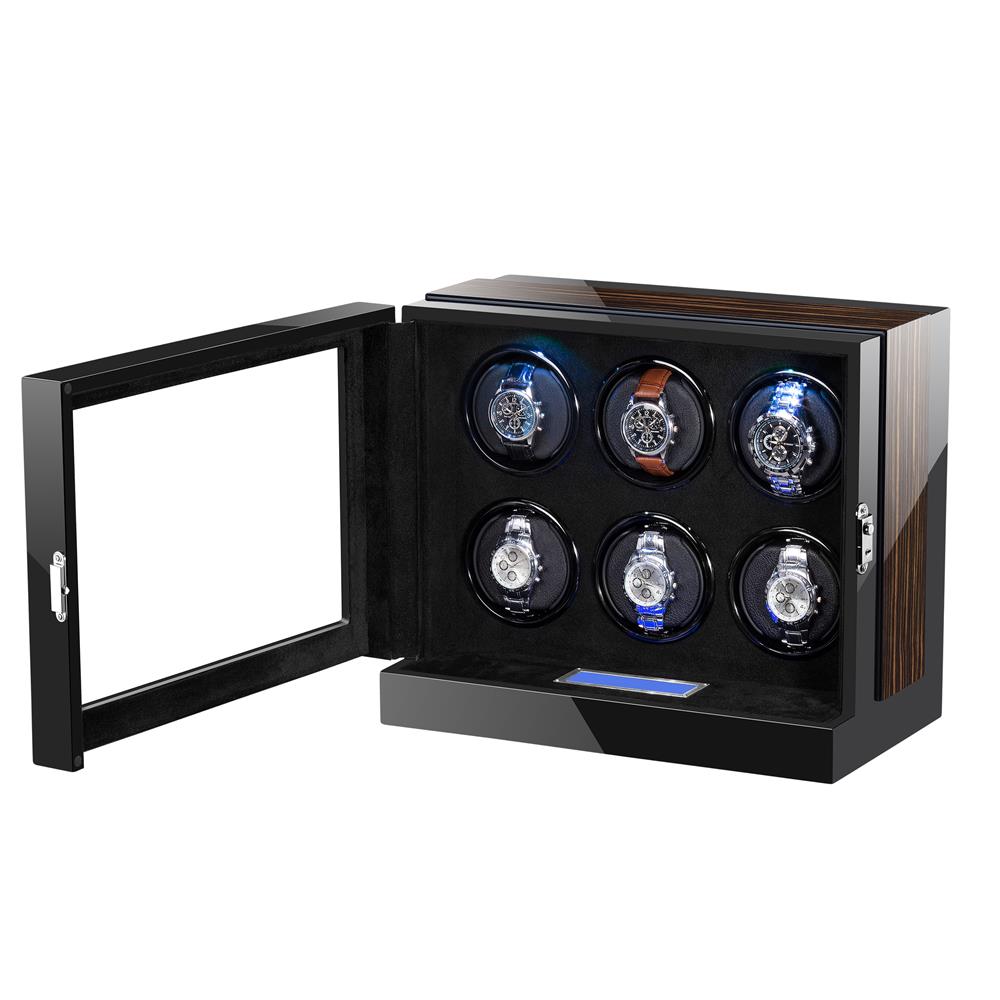 Six Rotations Watch Winder Box With LED Light