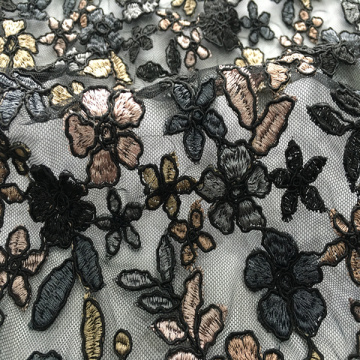 Colorful Flower Cord Embroidery Fabric For Dress