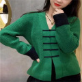 Chinese style fashion button V-neck knitted cardigan