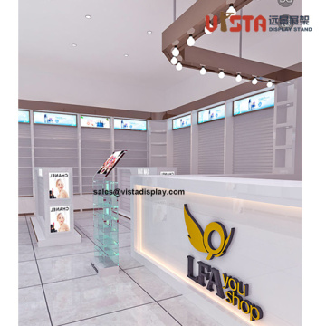 Cosmetics Store Wood Flooring Beauty Product Display Stand