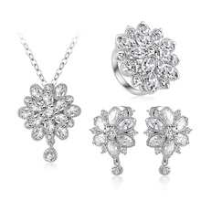 Banhado a prata flor diamante jóias nupcial conjuntos atacado (cst0038)