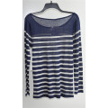 Round Neck Striped Pullover Knit Sweater for Ladies