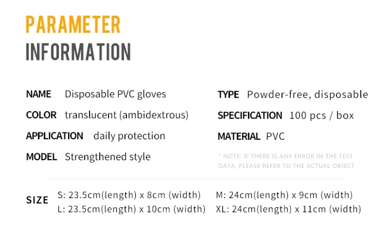 Disposable pvc vinyl gloves non powder free