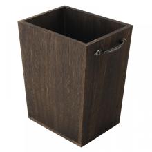 Rustic Brown Wooden Trash Can with Metal Handle