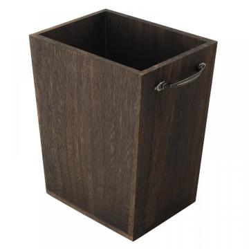 Bote de basura de madera marrón rústica con mango de metal