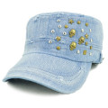 Custom flat top hat military cap washed design cap