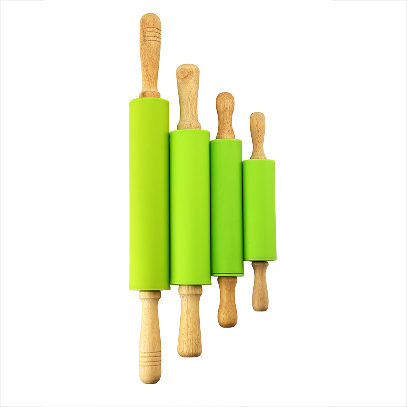 Silicone Rolling Pin with Wooden Handles