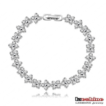 Plata plateada pulseras de cadena afortunado de trébol para las niñas (cbr0012-b)