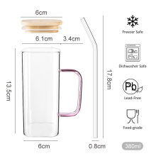 13oz High Borosilicate Square Glass Cup with Straw