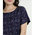 Blusa elegante de chiffon com gola redonda estampada nas costas