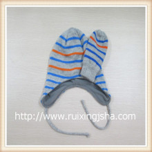 children strip fleece lining  hat and gloves set