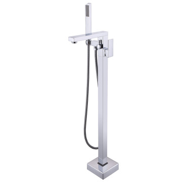 Chrome Floor Mount Bathtub Faucet With Hand Shower