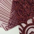 Burgundy Beads Sequins Poly Mesh Embroidery Fabric