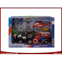 Brinquedos diy praia polícia equipe de resgate brinquedos com placa de reboque, puxar linha de brinquedos de avião e fricção brinquedos