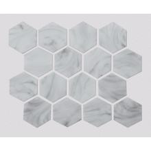 White Stone Hexagonal Pattern Glass Mosaic For Kitchen