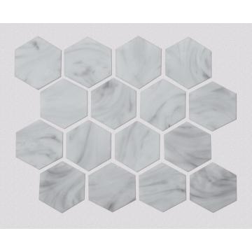 White Stone Hexagonal Pattern Glass Mosaic For Kitchen