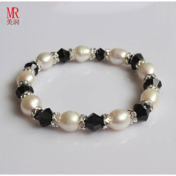 Perle naturelle au riz blanc avec bracelet en agate