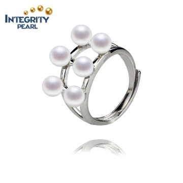 Design de moda 4.5-5mm AA Round 925 Sterling Silver Pearl Rings