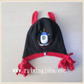 kid's coral fleece earflap hat with embroidered animal pattern