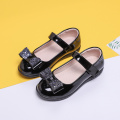 Girls Sequins Bowknot Black Leather Shoes