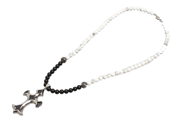 Agate Stone Bead Stainless Steel Cross Pendant Necklace