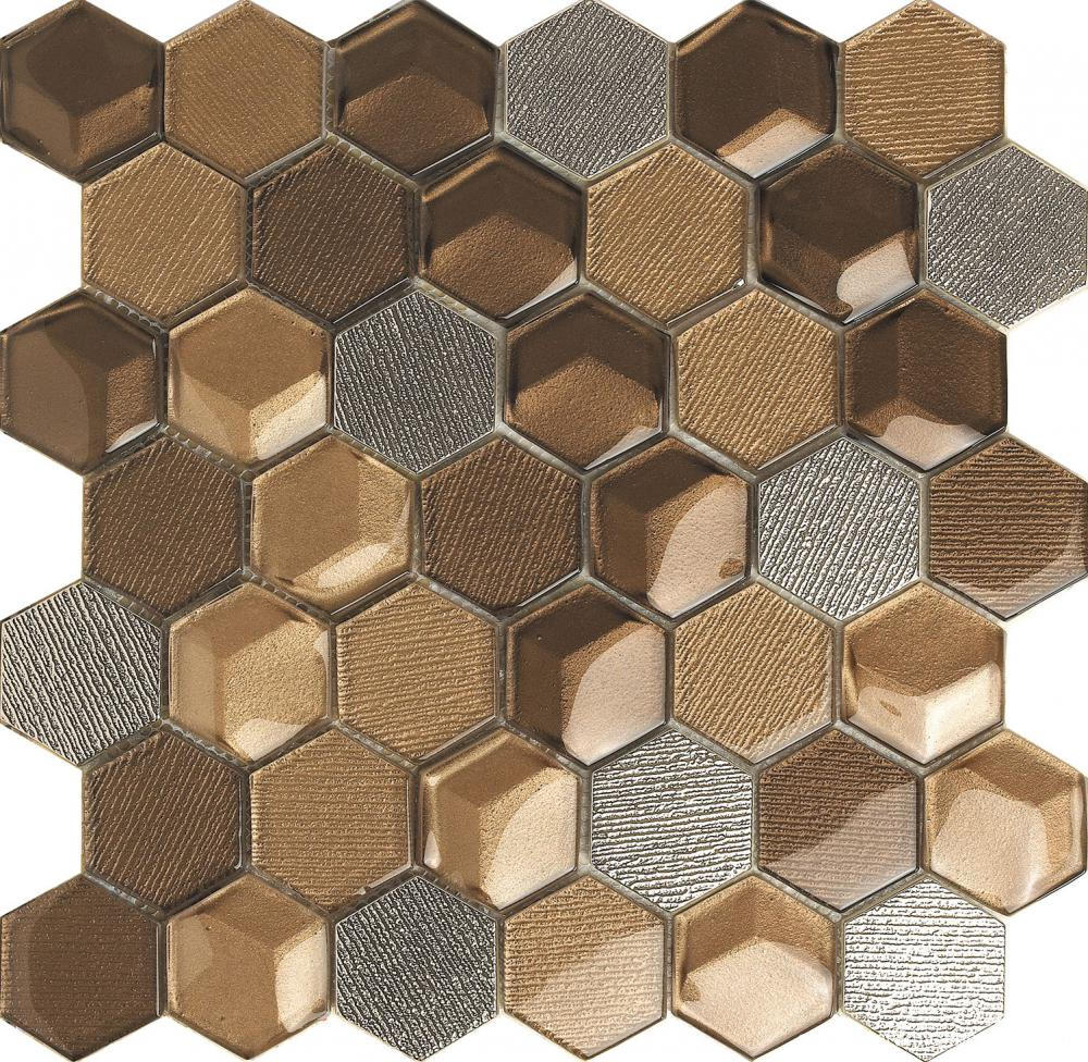 Metal Look Hexagon Glass Mosaic Tile