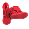 Red Baby Double Tassel Warm Soft Leather Boots