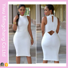 Wholesale Women High Neck Sleeveless White Sexy Club Dress