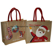 Fashion Custom Design Printed Christmas Jute Shopping Tote Bag