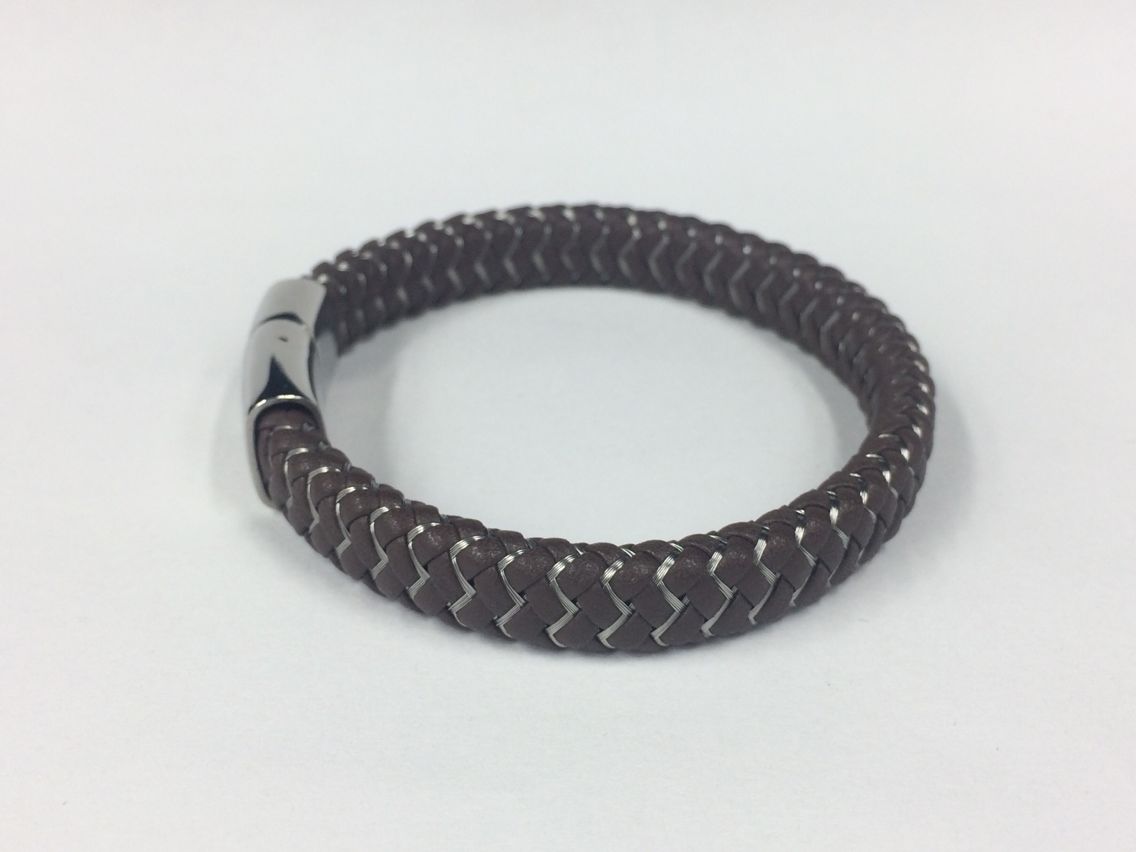 Mens Weave Leather Wire Rope Magnetic Clasp Bracelet