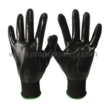 13G schwarze Polyester Strickhandschuhe mit schwarzem Nitril voll getaucht