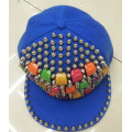 Popular design pearl rhinestone studed rivet flat brimmed snapback cap hat