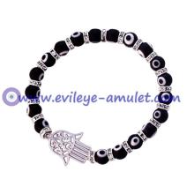 Black Glass Evil Eye Beads Hamsa Bracelet