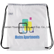 Cheap Promocionais Branco 210d Poliéster Drawstring Backpack Bag