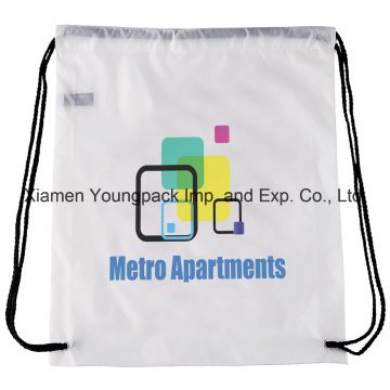 Cheap Custom Promotional White 210d Polyester Drawstring Backpack Bag