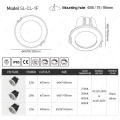 Round aluminum 12w recessed ceiling cob led downlight