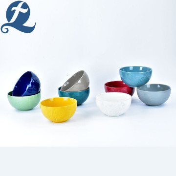 Verkauf von bunten Steinzeug Keramik Blatt Relief Bowl Set