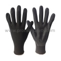 13G poliéster negro guantes de punto con arena negra nitrilo recubierto