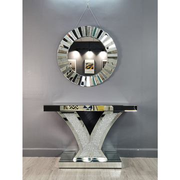 modern crushed diamond mirrored console table